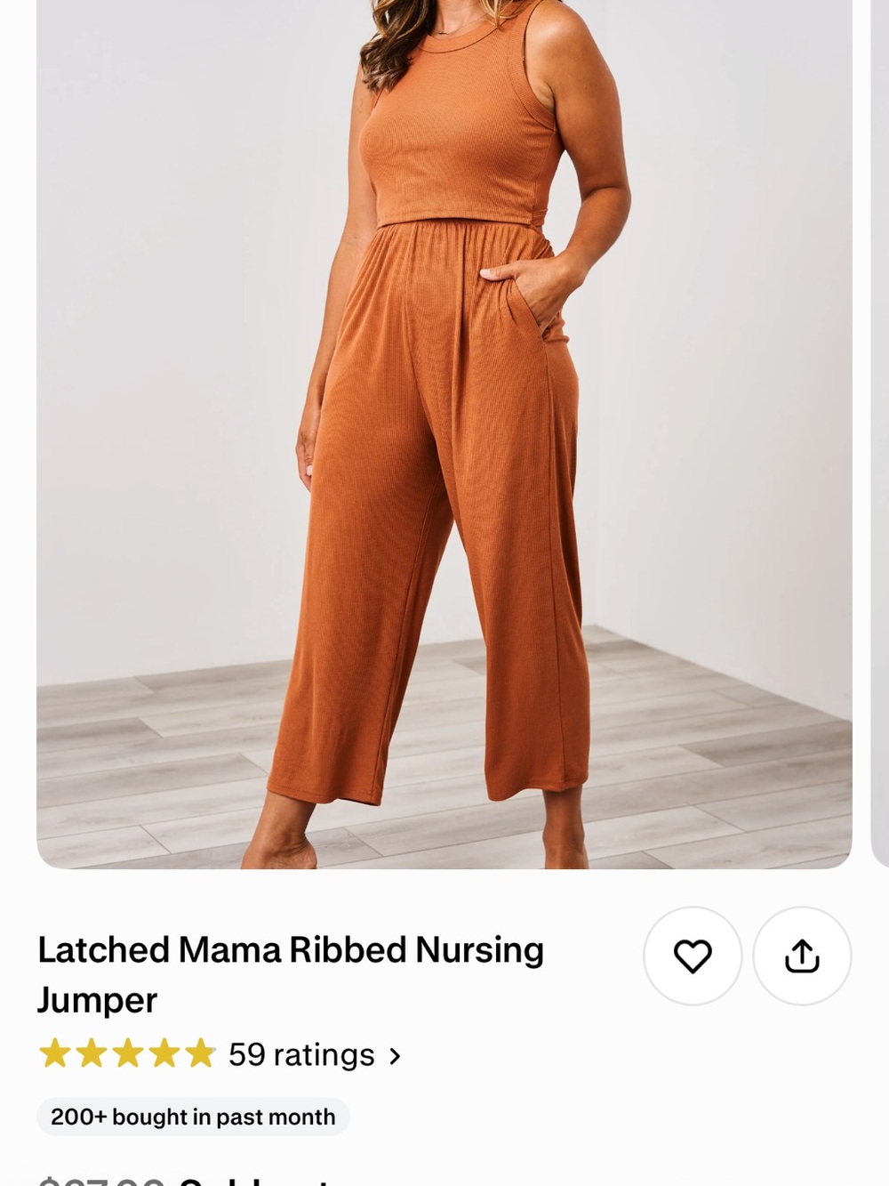 Latched Mama Sleeveless Ribbed Jumpsuit in Rust Orange